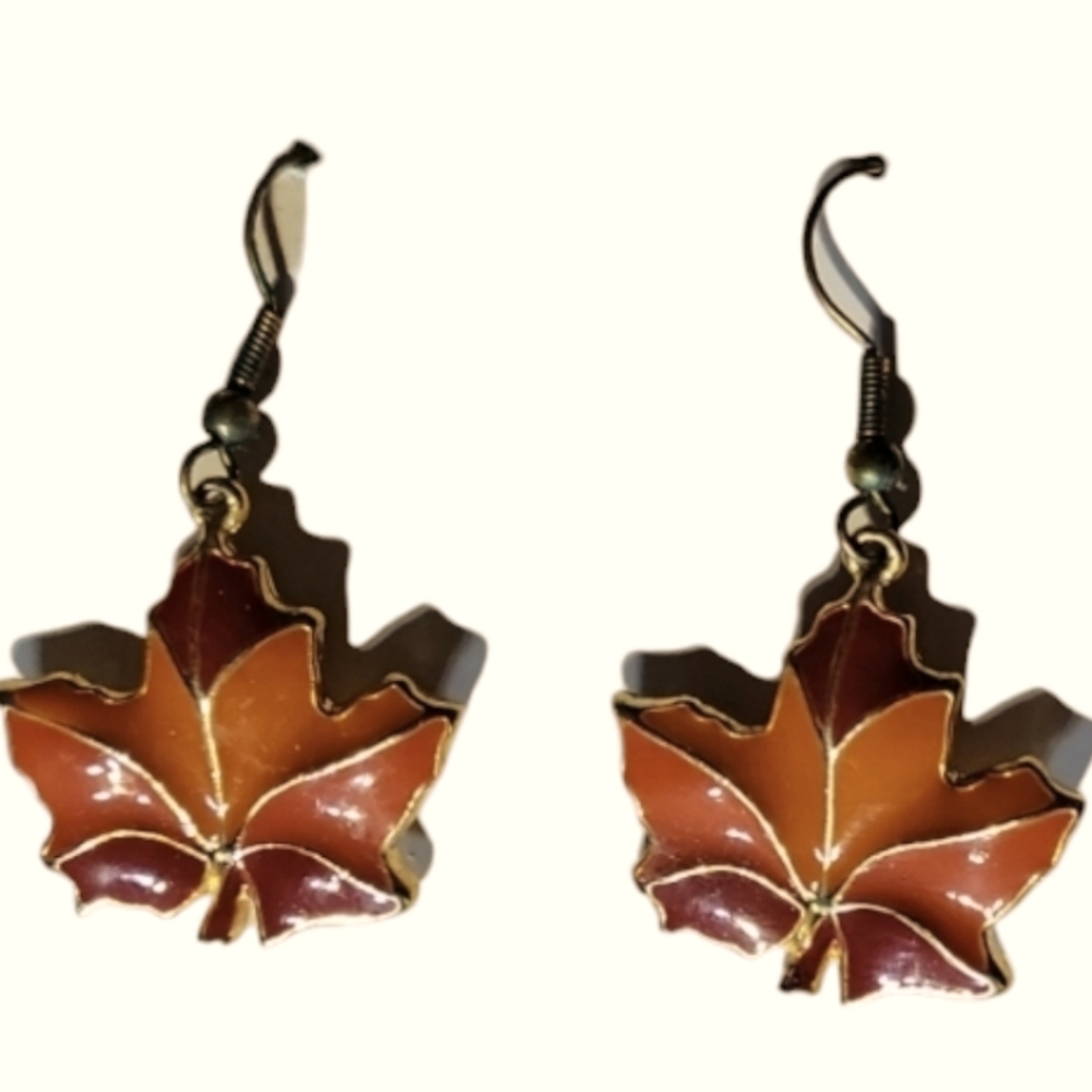 Vtg Papel Giftware Autumn Harvest Jewelry Leaf Wire Pierced Dangle Earrings